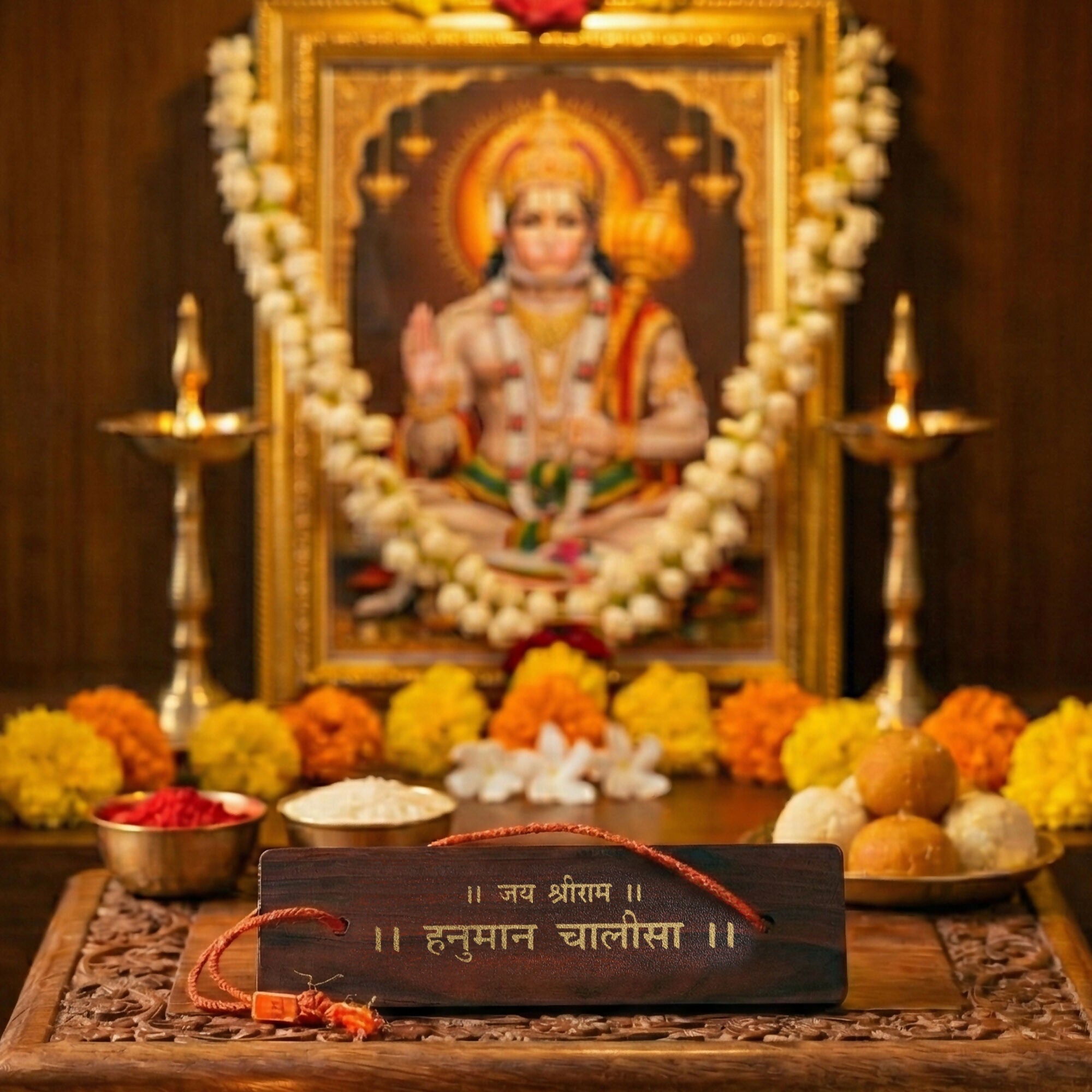 Pujashree Wooden Hanuman Chalisa – Decorative Devotional Prayer Plaque for Home & Temple (Hindi) | Grocsy