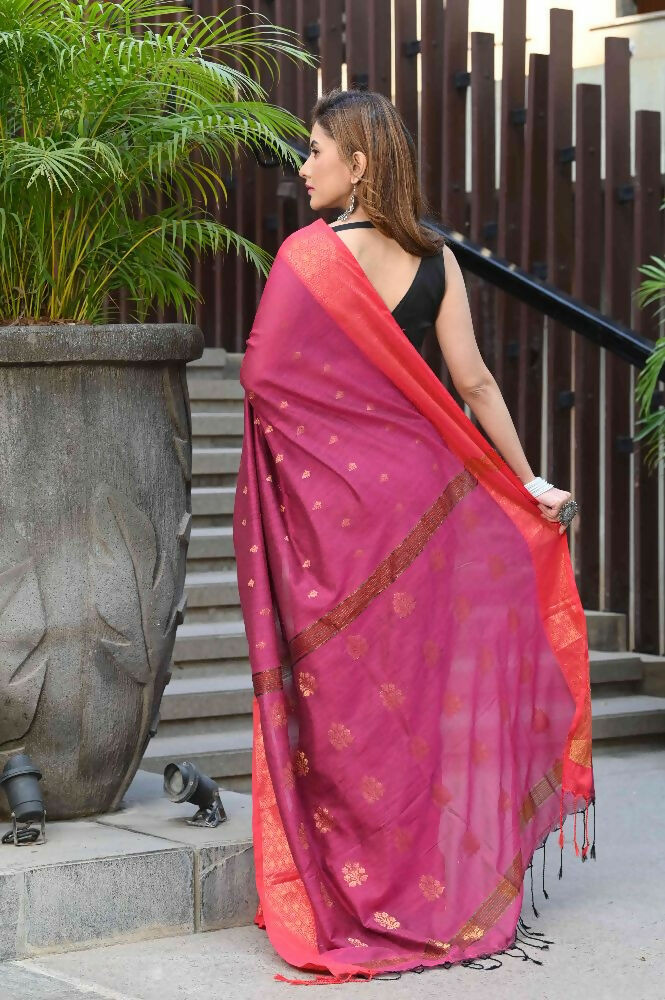 Beatitude Pink Cotton Banarasi Saree | Grocsy