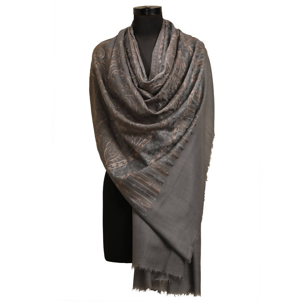 Nizalia Cashmere Fine Wool Grey Nulki Design Shawl | Grocsy