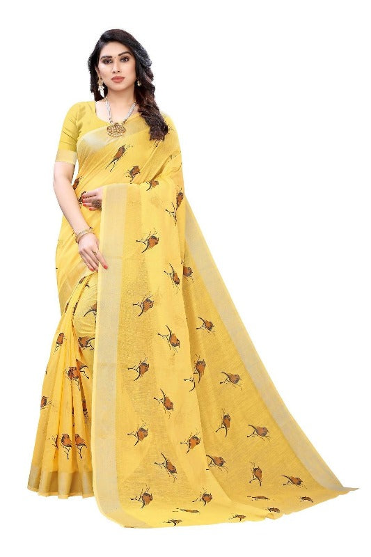 Vamika Yellow Chanderi Designer Saree (SERIN YELLOW) | Grocsy