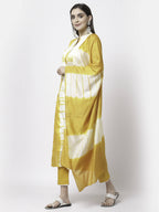 Myshka Women Yellow Viscose Printed 3/4 Sleeve Round Neck Kurta Pant Dupatta Set | Grocsy