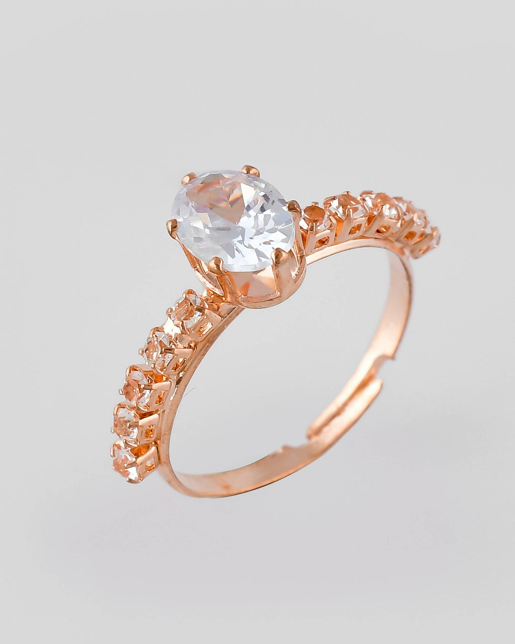 VOJ white CZ-detail Stainless Steel Cubic Zirconia Gold-Polished adjustable finger Ring | Grocsy