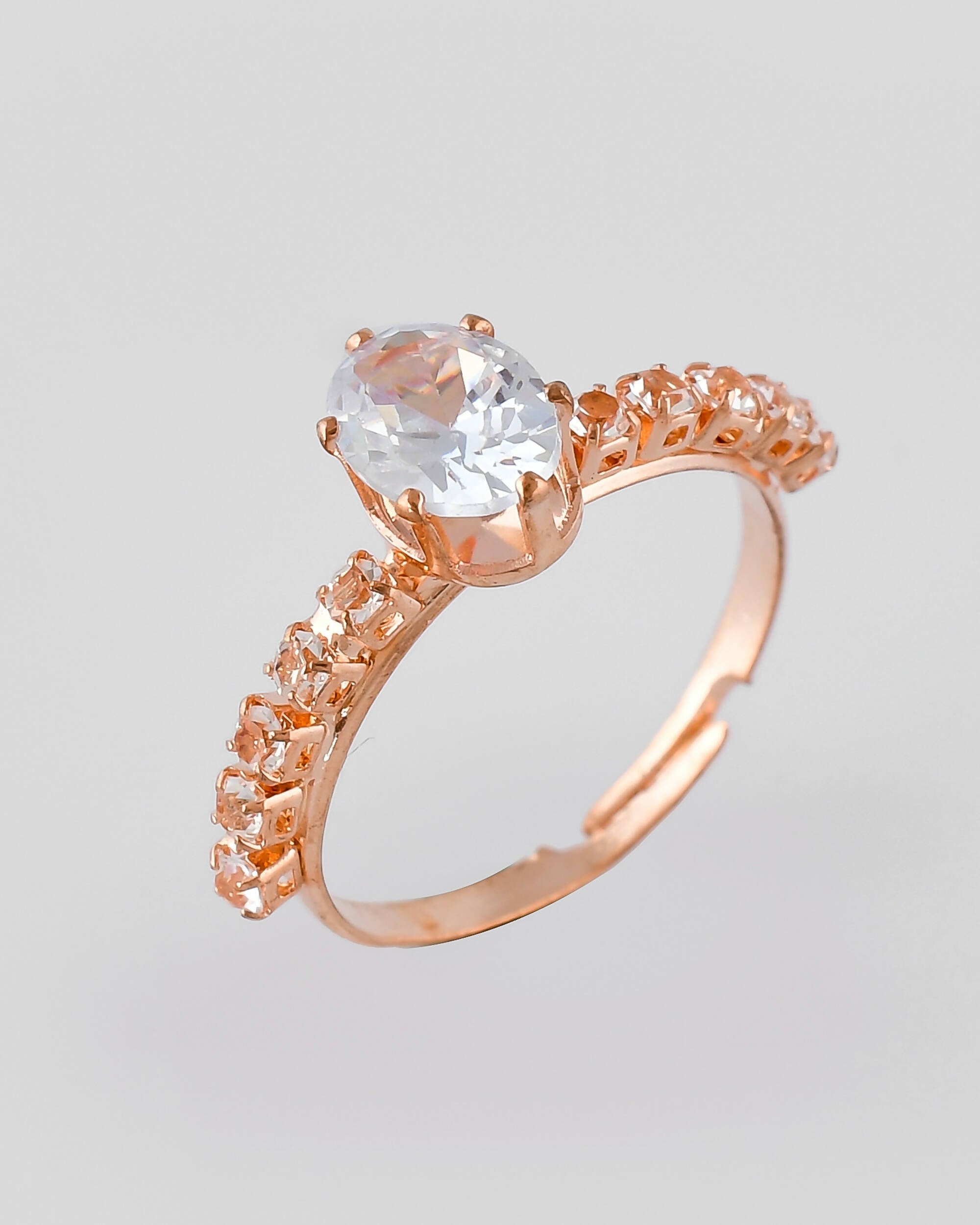 VOJ white CZ-detail Stainless Steel Cubic Zirconia Gold-Polished adjustable finger Ring | Grocsy