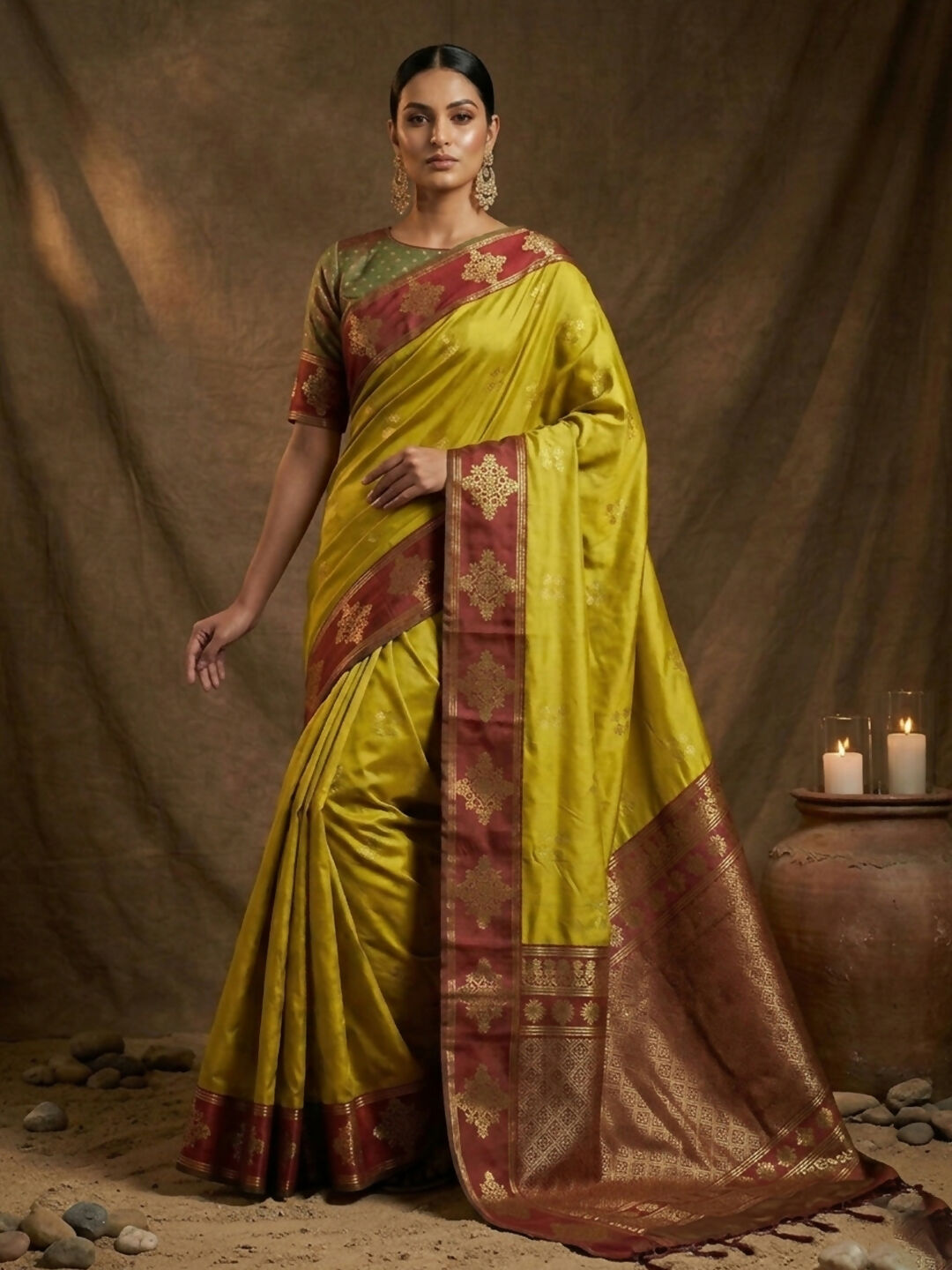 Shree Shyam Fashion Mustard Soft Silk Saree | Grocsy