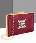 Joban Fashion Luxurious Satin Evening Clutch With Detachable Chain Strap - Maroon | Grocsy