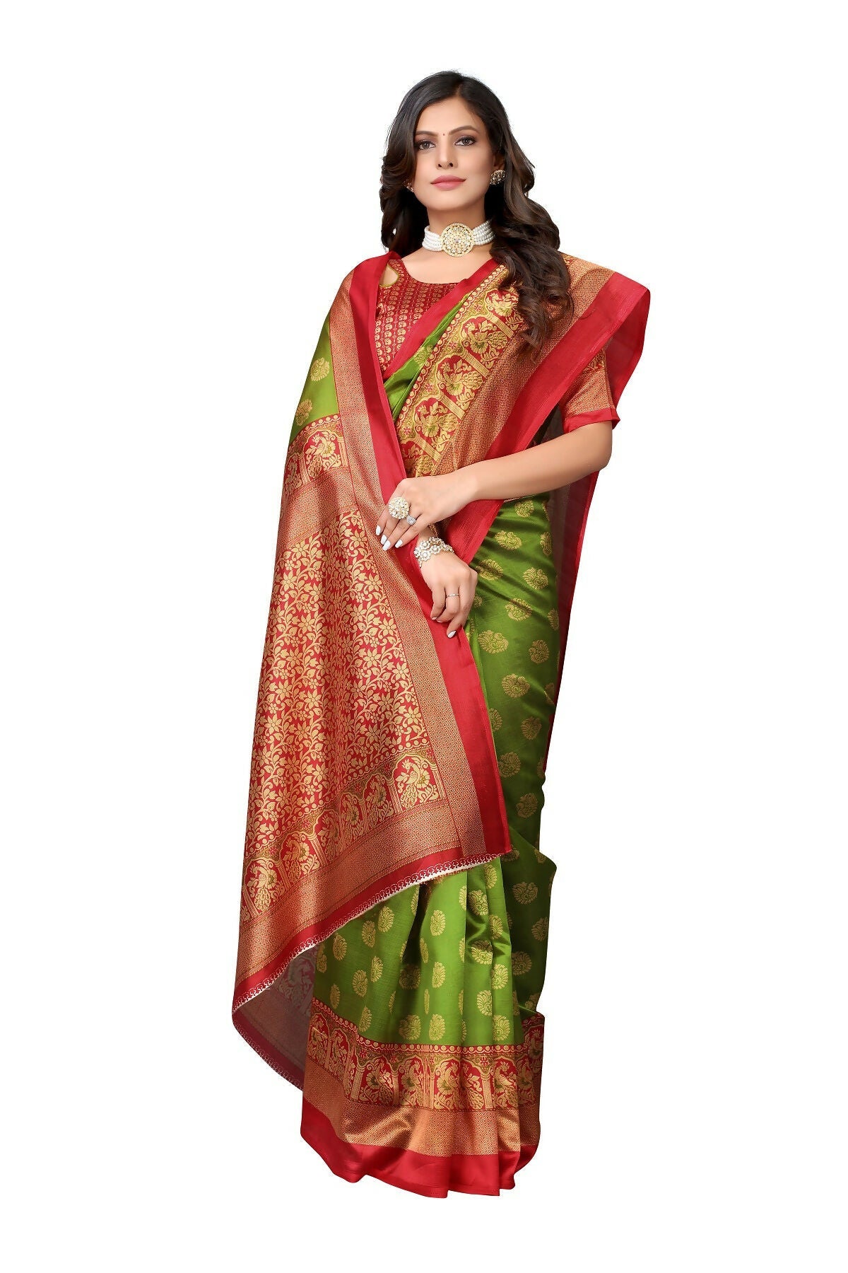 Vamika Green Printed Art Silk Saree | Grocsy