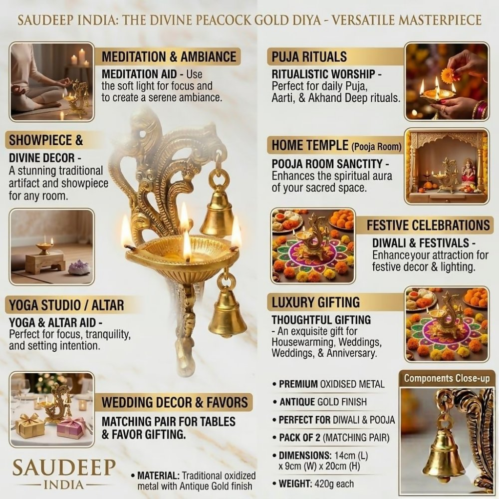 Saudeep India Oxidized Metal Diya for Puja | Grocsy