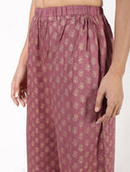 Aniyah Rayon Block Print Flared Pink Palazzo Dusty (AN-158K) | Grocsy