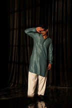 Blue viscose Chikankari Embroidery Work Men's Traditional Kurta Set - Mahotsav | Grocsy