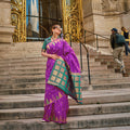 Mulberry Purple Handloom Khaddi Silk Saree With Contrast Pallu & Blouse - Rajtex Khwaab Silk | Grocsy