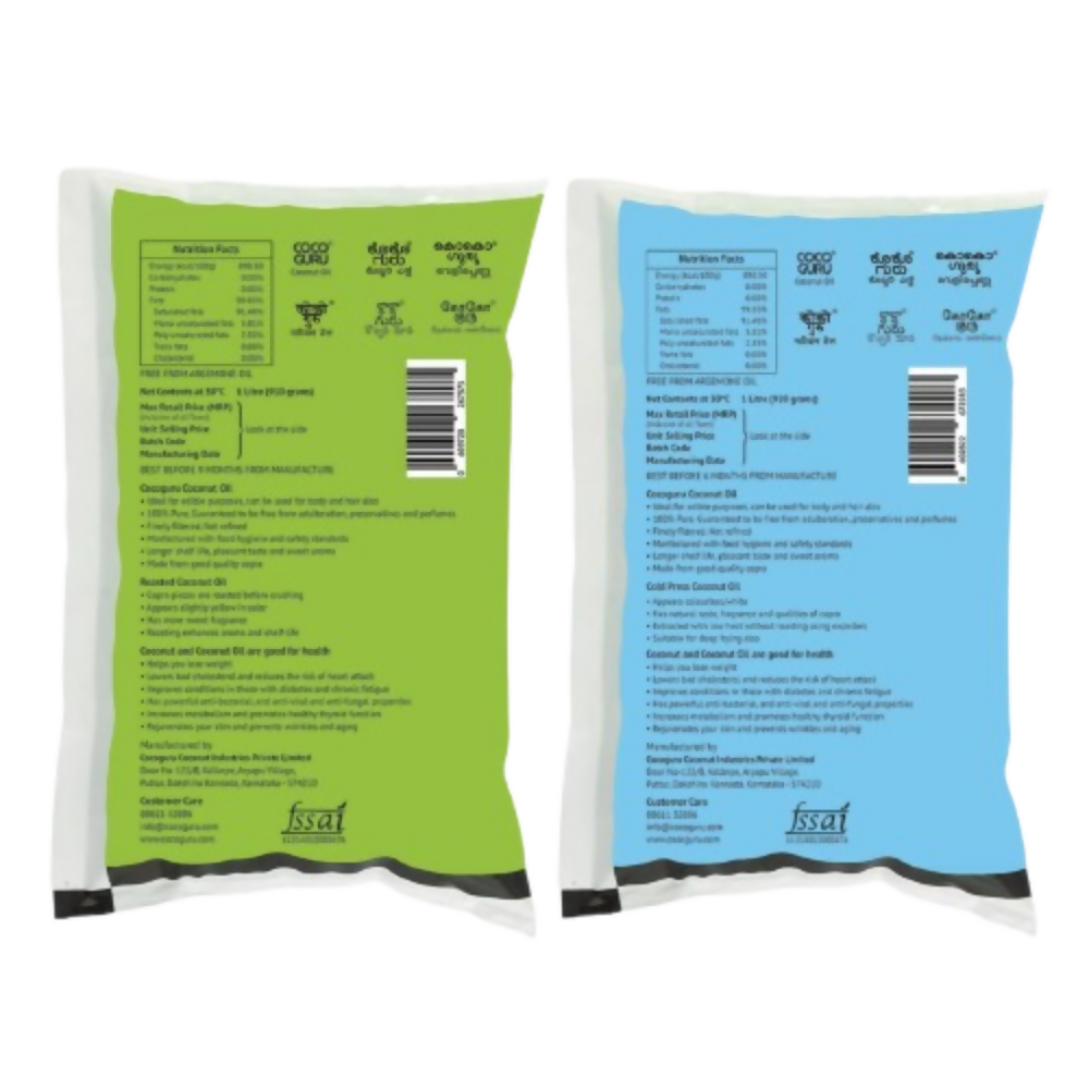 Cocoguru Coconut Oil Pouch (High Grade + Cold Pressed Combo) | Grocsy