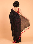 Suta Black Maroon Solid Cotton Saree | Grocsy