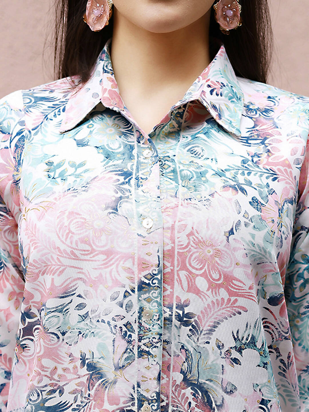 Blue & Pink Rayon Floral Printed Top with Matching Bottom - Eesha | Grocsy