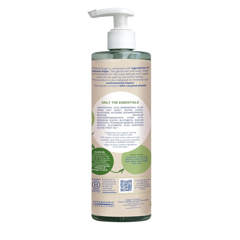 Mustela Certified Organic Cleansing Gel For Hair & Body Wash With Olive Oil & Aloe Vera | Grocsy