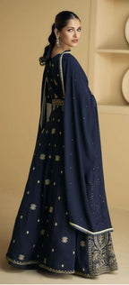 Vastranavya Navy Blue Georgette Embroidered Sequins Work Anarkali Style A Line Suits | Grocsy