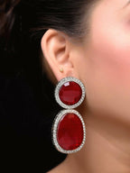 Smart Dangler With Rhino Stone Border Red Earrings For Women and Girls By House of Ree - Swadesiicart