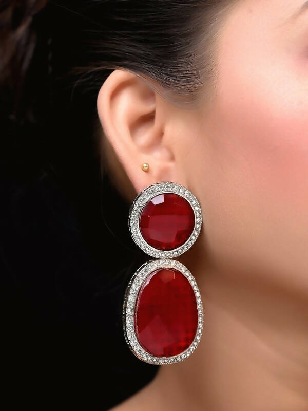 Smart Dangler With Rhino Stone Border Red Earrings For Women and Girls By House of Ree - Swadesiicart
