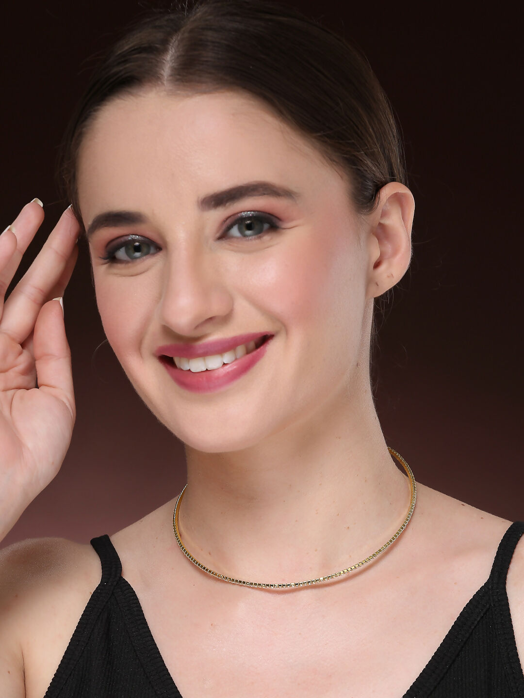 NVR Women's Gold-Toned CZ-Studded Choker Necklace | Grocsy