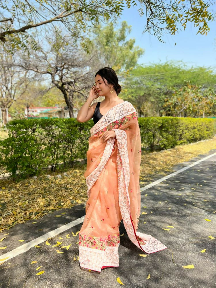 Vamsee Riddhi-Siddhi -1 Orange Organza Saree | Grocsy
