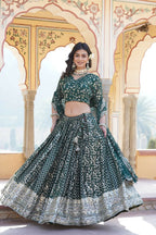 Lorenvalley Green Pure Viscose Jacquard With Embroidered Sequins work Lehenga Choli | Grocsy