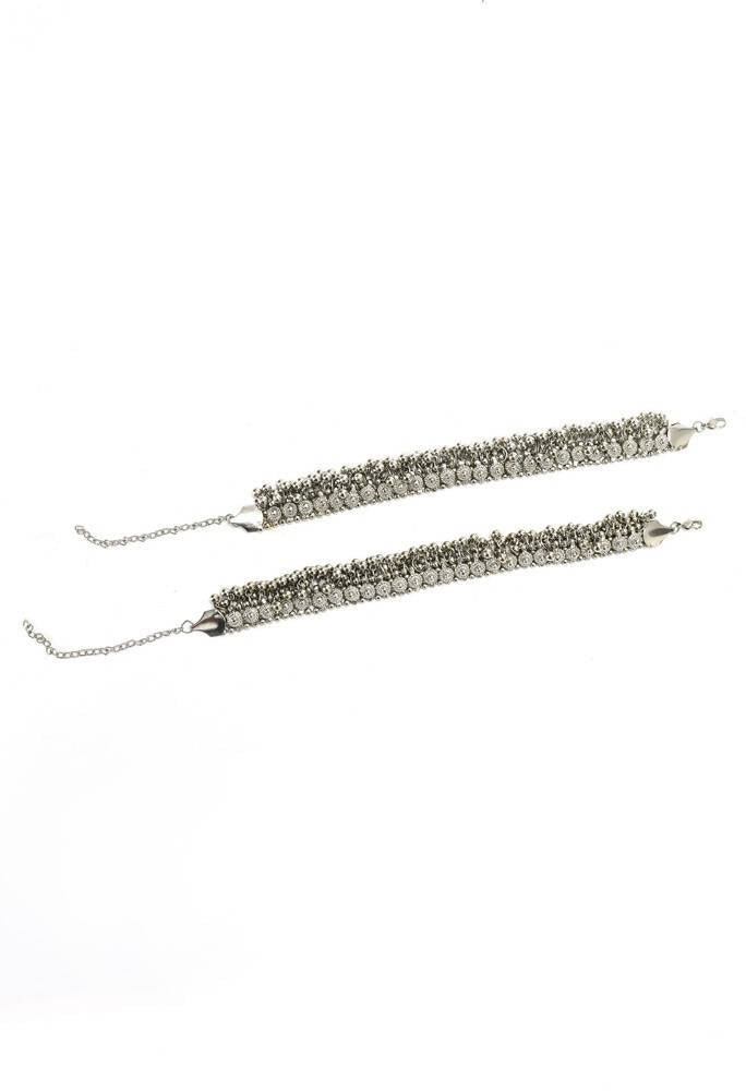 Mominos Fashion Kamal Johar Oxidised Heavy Silver Anklets | Grocsy