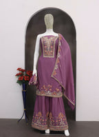 Anaita Purple Chinon Stitched Suit with Embroidery Sequence Work | Grocsy