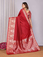 Joban Fashion Red Woven Banarasi Silk Sarees | Grocsy