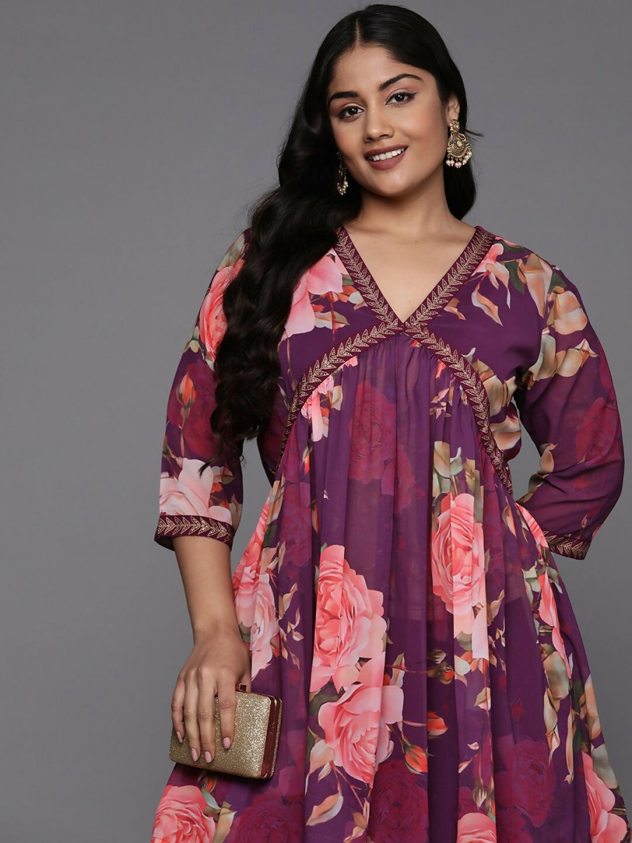 Ahalyaa Women's Traditional Wear Co-ords - Purple | Grocsy