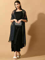 Myshka Women's Black Solid Party Kurta Sets | Grocsy