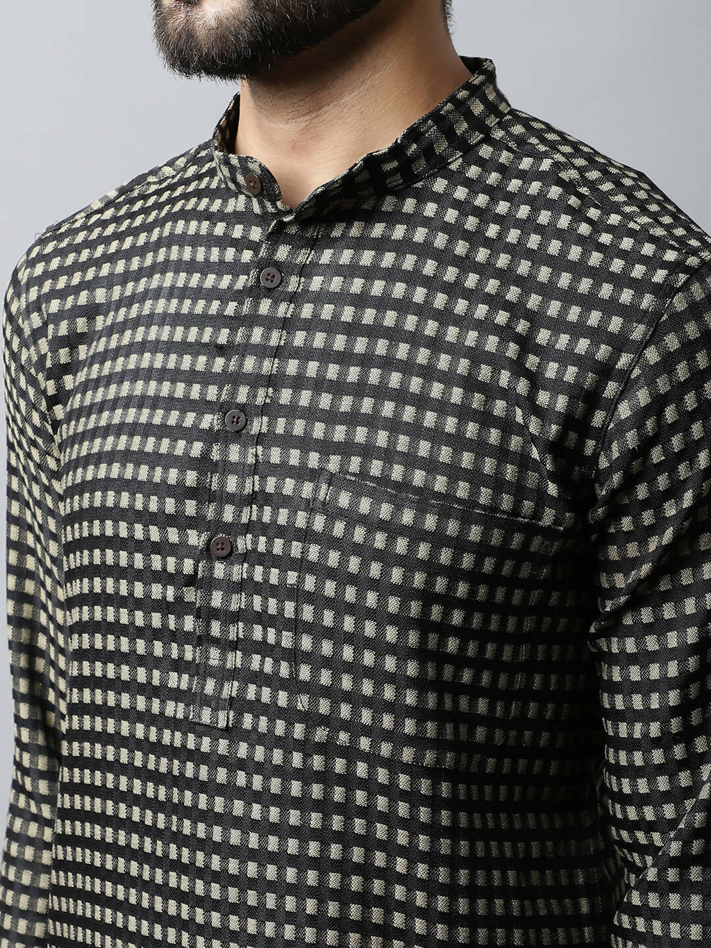 Even Apparels Brown Color Pure Cotton Men's Kurta With Band Collar (CHK1185) | Grocsy