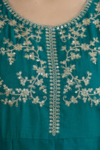 The52 Rama Women's Beautiful Vichitra Silk Fabric Embroidered Work Flared Anarkali Pant and Dupatta Set | Grocsy