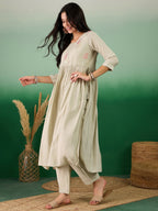 Green Embroidered Muslin Kurta and Trouser - Berlin | Grocsy