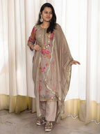 Prazu Fashion Beige Organza Embroidery Coding Sequin Salwar Suit | Grocsy