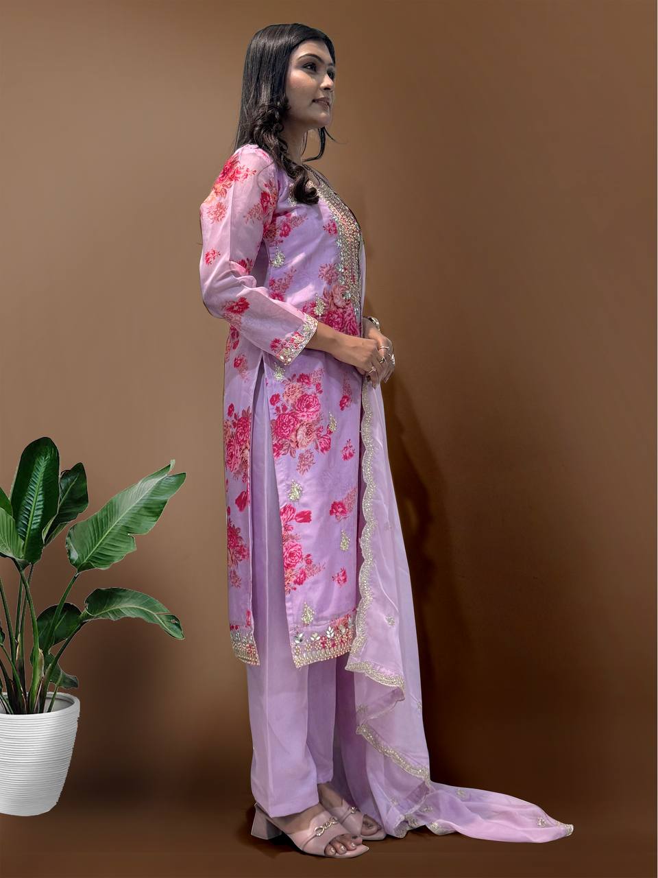 Prazu Fashion Lavender Organza Embroidery Coding Sequin Salwar Suit | Grocsy
