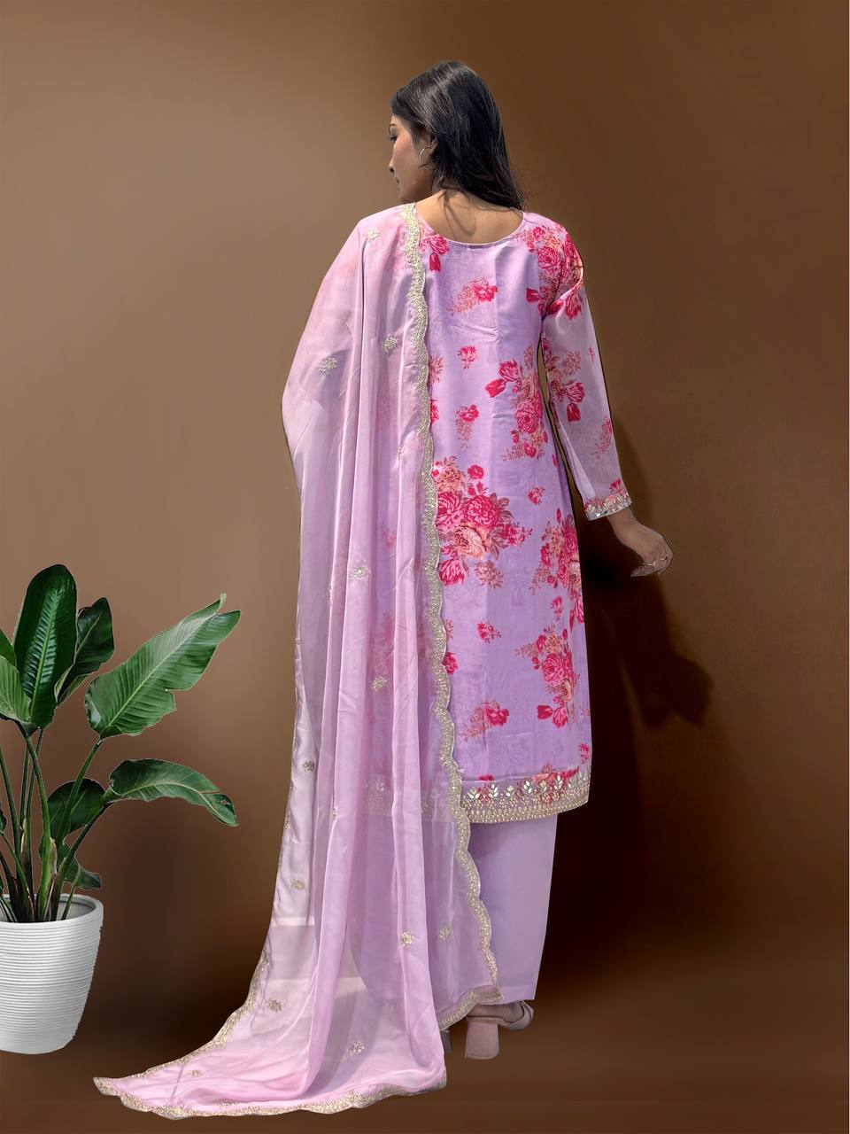 Prazu Fashion Lavender Organza Embroidery Coding Sequin Salwar Suit | Grocsy