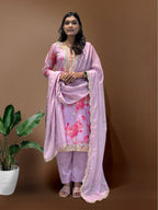Prazu Fashion Lavender Organza Embroidery Coding Sequin Salwar Suit | Grocsy