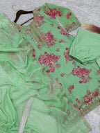 Prazu Fashion Light Green Organza Embroidery Coding Sequin Salwar Suit | Grocsy