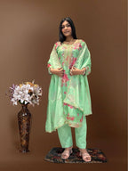 Prazu Fashion Light Green Organza Embroidery Coding Sequin Salwar Suit | Grocsy
