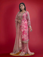 Prazu Fashion Peach Organza Embroidery Coding Sequin Salwar Suit | Grocsy