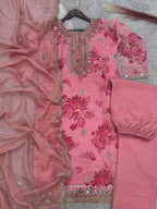 Prazu Fashion Peach Organza Embroidery Coding Sequin Salwar Suit | Grocsy