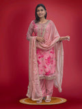 Prazu Fashion Peach Organza Embroidery Coding Sequin Salwar Suit | Grocsy