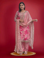 Prazu Fashion Peach Organza Embroidery Coding Sequin Salwar Suit | Grocsy