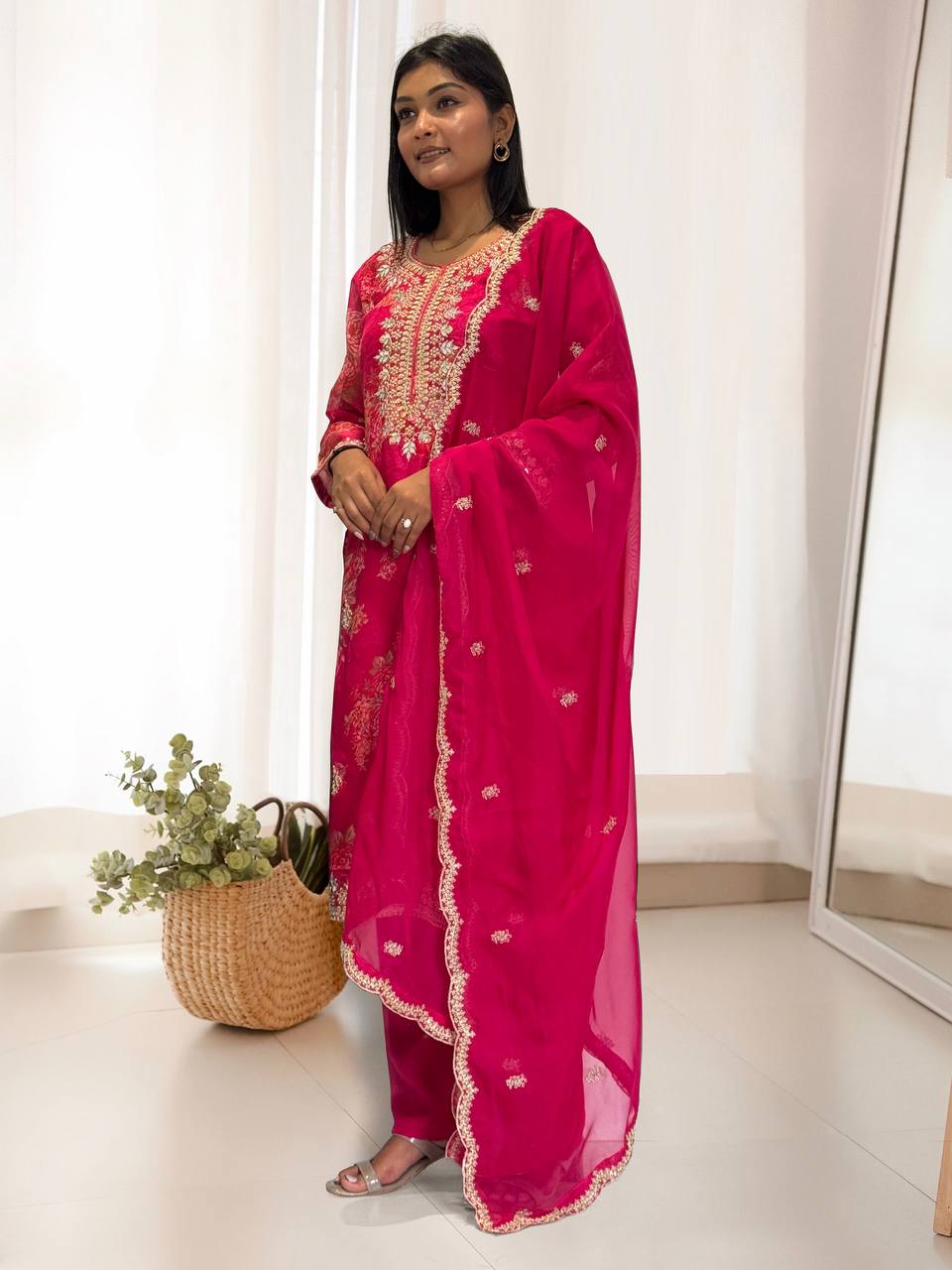 Prazu Fashion Pink Organza Embroidery Coding Sequin Salwar Suit | Grocsy
