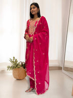 Prazu Fashion Pink Organza Embroidery Coding Sequin Salwar Suit | Grocsy