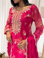 Prazu Fashion Pink Organza Embroidery Coding Sequin Salwar Suit | Grocsy