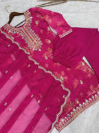 Prazu Fashion Pink Organza Embroidery Coding Sequin Salwar Suit | Grocsy