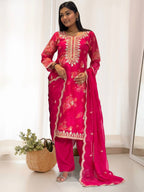 Prazu Fashion Pink Organza Embroidery Coding Sequin Salwar Suit | Grocsy
