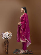 Prazu Fashion Rani Pink Organza Embroidery Coding Sequin Salwar Suit | Grocsy