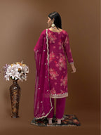 Prazu Fashion Rani Pink Organza Embroidery Coding Sequin Salwar Suit | Grocsy