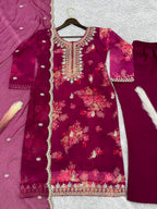 Prazu Fashion Rani Pink Organza Embroidery Coding Sequin Salwar Suit | Grocsy